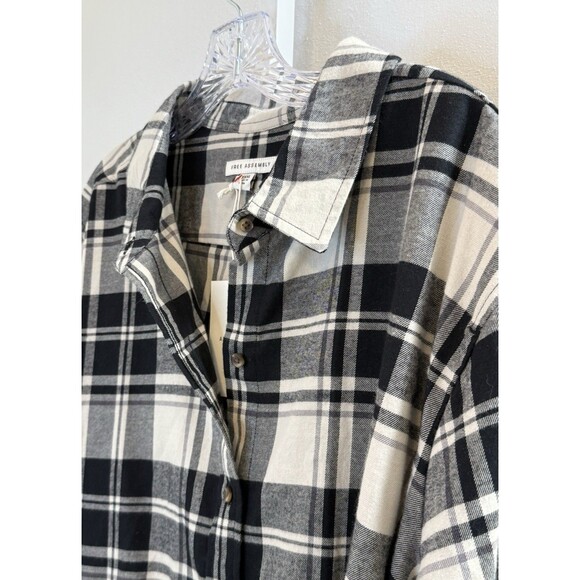 Free Assembly Plaid Cotton Button Down Shirt 3X Black Cream Flannel Fall Core - Picture 7 of 10